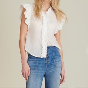 Veronica Beard Tenille White Ruffle Button Down Shirt Short Sleeve Size XS